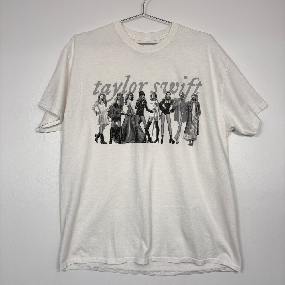 Taylor Swift Womens T-Shirt XL White Eras Tour Folklore Graphic Short Sleeve Tee